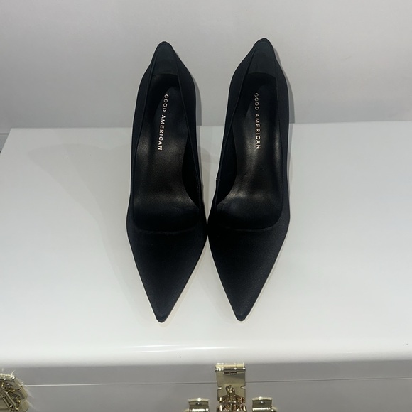 Good American Black Satin Pointed Toe Pumps size 6.5/7 NWOTS - Picture 5 of 6